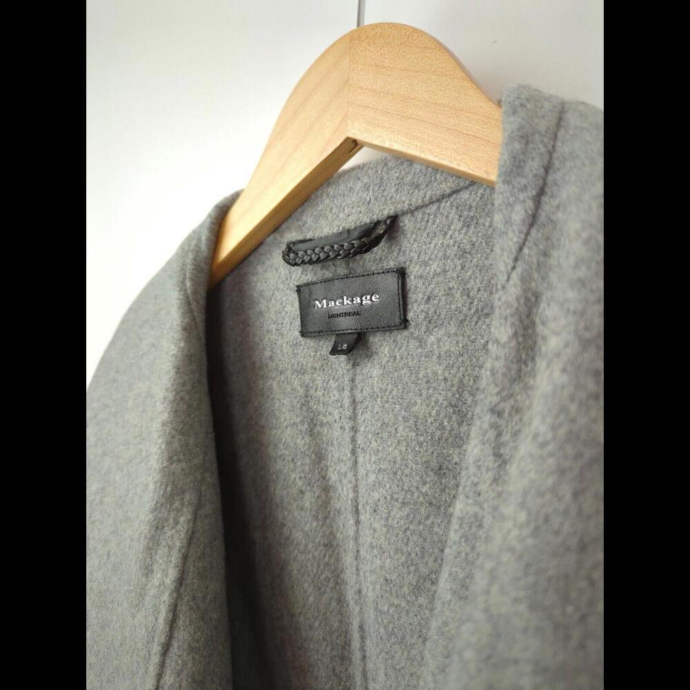 MACKAGE Women's Sz US L Mai Gray Wool Cashmere Melange Belted Wrap Coat - Picture 5 of 11